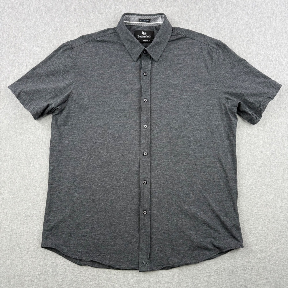 Buttercloth Shirt Mens XL Gray Icy Cotton Regular Fit Button Up Short Sleeve